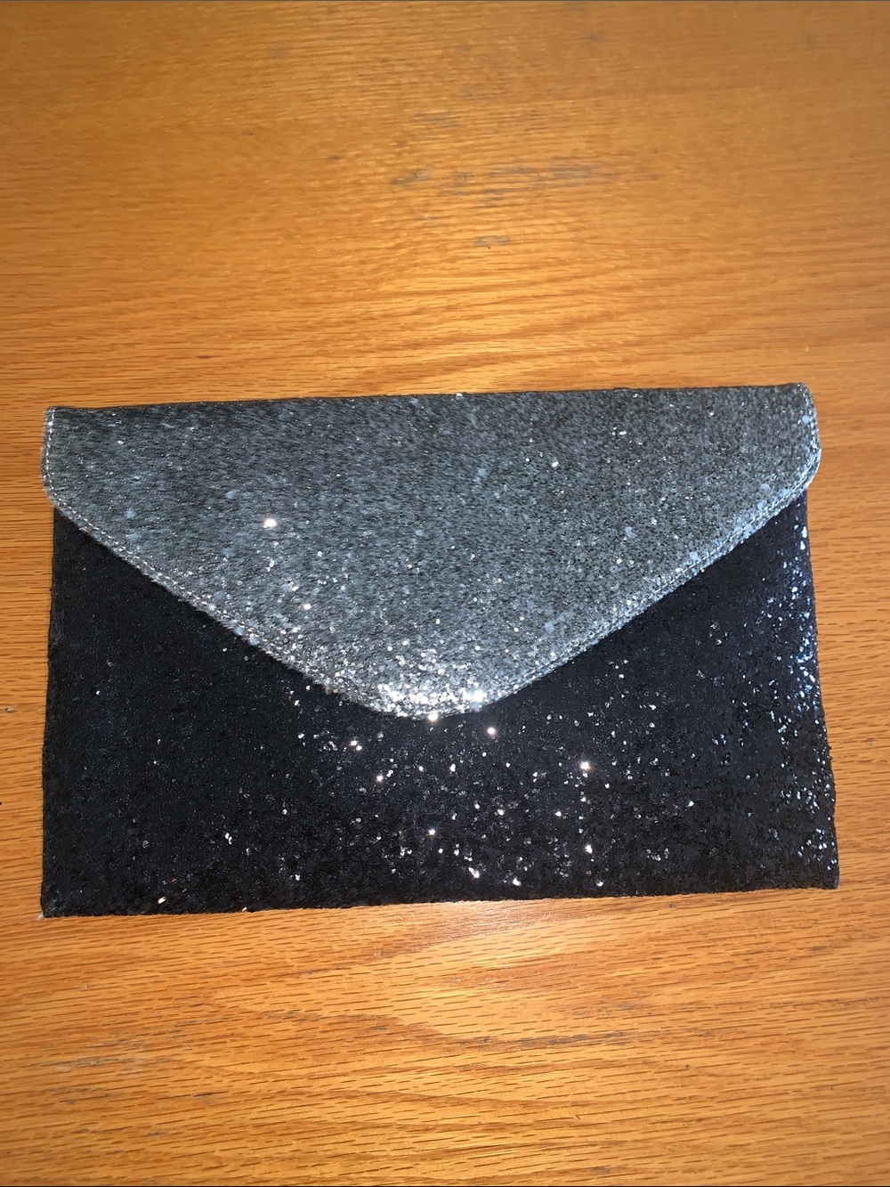 J. Crew Silver and Black Glitter Envelope Clutch